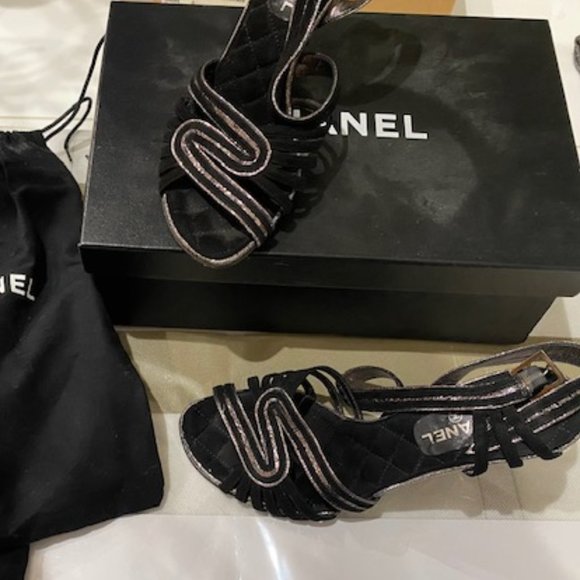 Chanel Heel Quilted Sole Black Silver 36 - Picture 3 of 10